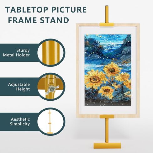 Tabletop Picture Frame Stand, Adjustable for Frames Up to 29" H, Frame Holder Stand Table Easels for Display, Metal Standing Easel Display Stand for Picture Frames, Artwork, Canvas (Gold) in Kuwait