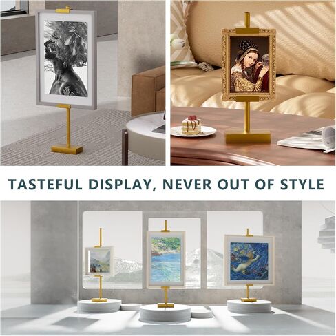 Tabletop Picture Frame Stand, Adjustable for Frames Up to 29" H, Frame Holder Stand Table Easels for Display, Metal Standing Easel Display Stand for Picture Frames, Artwork, Canvas (Gold) in Kuwait