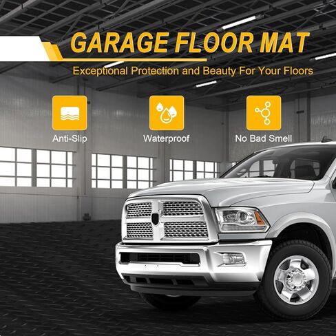 7.5x18 FT Garage Floor Mat, Flooring Roll with 20Pcs Tapes, 135 sqft Diamond Plate PVC Rubber Trailer Mat, Non-Slip Floor Mat for Garage, Warehouse, Gyms, Trailer, Pickup Truck (Black) in Saudi Arabia