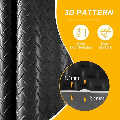 7.5x18 FT Garage Floor Mat, Flooring Roll with 20Pcs Tapes, 135 sqft Diamond Plate PVC Rubber Trailer Mat, Non-Slip Floor Mat for Garage, Warehouse, Gyms, Trailer, Pickup Truck (Black) in Saudi Arabia