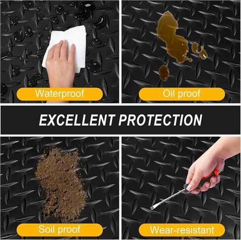 7.5x18 FT Garage Floor Mat, Flooring Roll with 20Pcs Tapes, 135 sqft Diamond Plate PVC Rubber Trailer Mat, Non-Slip Floor Mat for Garage, Warehouse, Gyms, Trailer, Pickup Truck (Black) in Saudi Arabia