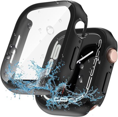 YIJDACASE 【عبوة من قطعتين】 حافظة مقاومة للماء لساعة Apple Series 10 مقاس 46 ملم مع واقي شاشة من الزجاج المقوى عالي الدقة وغطاء ممتص للصدمات واقٍ للوجه متوافق مع ملحقات iWatch S10، أسود + أسود in Kuwait