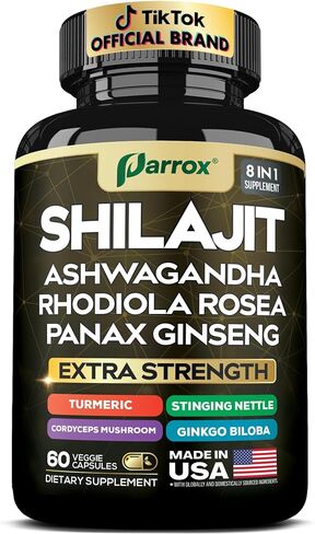 Shilajit Supplement, Panax Ginseng, Ashwagandha, Rhodiola Rosea, Cordyceps Mushroom, Stinging Nettle, Turmeric, Gingko Biloba – Pure Shilajit All in One Supplements for Men and Women (60 Caps) in Saudi Arabia