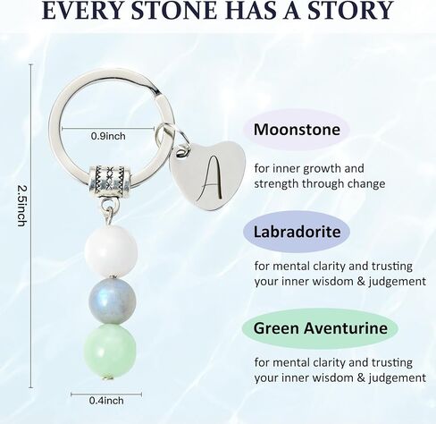 Janhavi 5A سلسلة مفاتيح Moonstone Real للنساء مع الأحرف الأولى ، والقلق المضيء من الحجارة الشفاء من الحجارة لبدايات جديدة in Kuwait