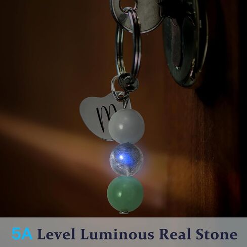Janhavi 5A سلسلة مفاتيح Moonstone Real للنساء مع الأحرف الأولى ، والقلق المضيء من الحجارة الشفاء من الحجارة لبدايات جديدة in Kuwait
