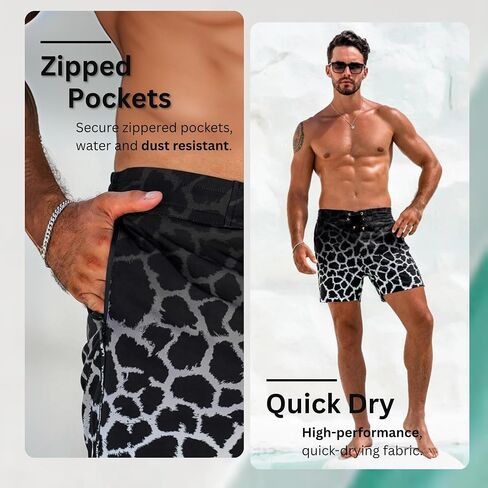 Tucann Men's Trunks 5" Compression Liner Quick Dry Zipper Pocket Chlorine Resistan 4 Way Stretch Faded Swim Shorts for Men in Kuwait