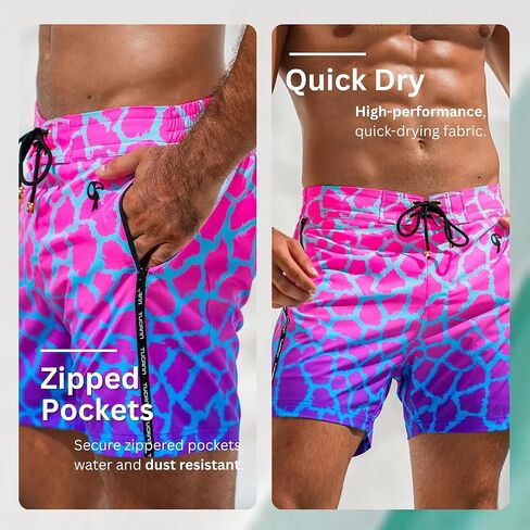 Tucann Men's Trunks 5" Compression Liner Quick Dry Zipper Pocket Chlorine Resistan 4 Way Stretch Faded Swim Shorts for Men in Kuwait