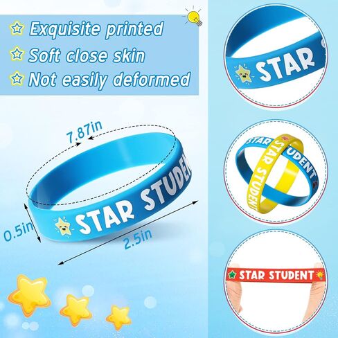 Aoriher 200 pcs Star Student Wristbands 8 Colors Student Reward Silicone Bracelets Teacher Recognition Award Star Rubber Bracelets for Sports Office Substitute Teacher Supplies Education Kid Activity in Saudi Arabia