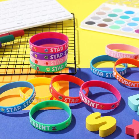 Aoriher 200 pcs Star Student Wristbands 8 Colors Student Reward Silicone Bracelets Teacher Recognition Award Star Rubber Bracelets for Sports Office Substitute Teacher Supplies Education Kid Activity in Saudi Arabia