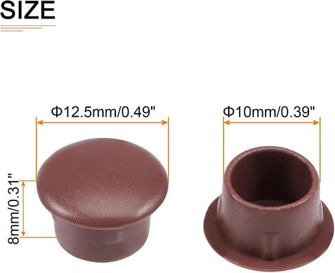 10mm x 12.5mm x 8mm(Dia. x Cap Dia. x H) Screw Hole Plugs - 30Pack - Good for Furniture Cupboard Wardrobe - Plastic Fastener Hole Caps - Brown in Saudi Arabia