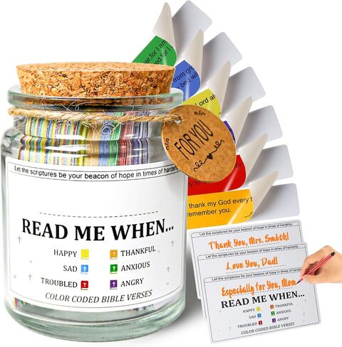 Sticky Bible Verse Jar with 108 Self-adhesive Cards, Birthday Gifts for Women, Personalized Read Me When Bible Verses Jar, Christian Gifts for Women, Men, Graduation Gift in Saudi Arabia