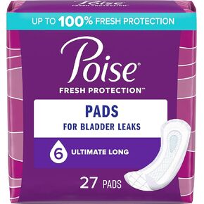 Poise Postpartum Incontinence Pads for Women, Ultimate Absorbency, Long, Original Design, 27 Count in Kuwait
