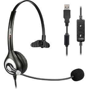 Wantek USB Headset with Microphone for PC,Laptop,Computer Headset with Noise Cancelling & Audio Controls,Wired Headset for Call Center,Work,Ofiice,Zoom,Binaural in Kuwait