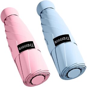 Trenovo Travel Umbrella - Mini Folding Compact Umbrella with Case, 6 Ribs Lightweight Portable Umbrella, Small Sun & Rain Pocket Umbrella for Girls and Women - Black in Kuwait