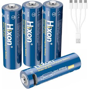 Hixon 1.5V USB Rechargeable Lithium Batteries AA Size,3000mWh Double AA Rechargeable Battery,Charges 1.5 Hours, Over 1000 Cycles, 4-in-1 USB-A to USB-C Charging Cable, LED Charge Indicator, 8-Pack in Saudi Arabia
