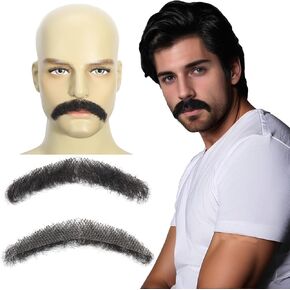 Svolna Human Hair Fake Beard and Mustache, Handmade Lace Realistic Facial Hair, Costume and Halloween Accessory (Brown on fake beard) in Saudi Arabia