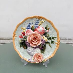 Ceramic Collections Plate, 3D Hand Painted Rose Flower Decorative Tray with Display Stand -8" in Saudi Arabia