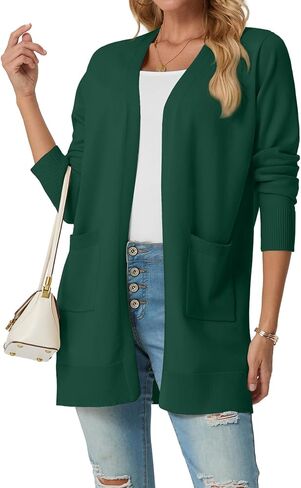 GRECERELLE Womens Lightweight Open Front Casual V-Neck Long Cardigan Sweater with Pockets, S-2XL in Saudi Arabia