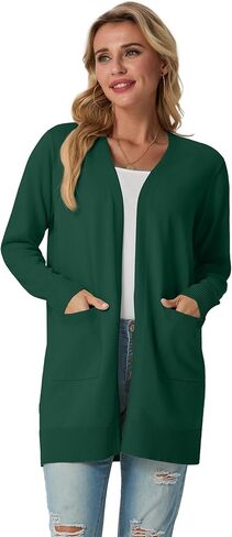 GRECERELLE Womens Lightweight Open Front Casual V-Neck Long Cardigan Sweater with Pockets, S-2XL in Saudi Arabia