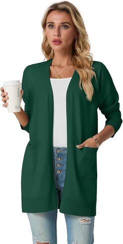 GRECERELLE Womens Lightweight Open Front Casual V-Neck Long Cardigan Sweater with Pockets, S-2XL in Saudi Arabia