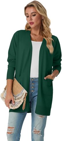 GRECERELLE Womens Lightweight Open Front Casual V-Neck Long Cardigan Sweater with Pockets, S-2XL in Saudi Arabia
