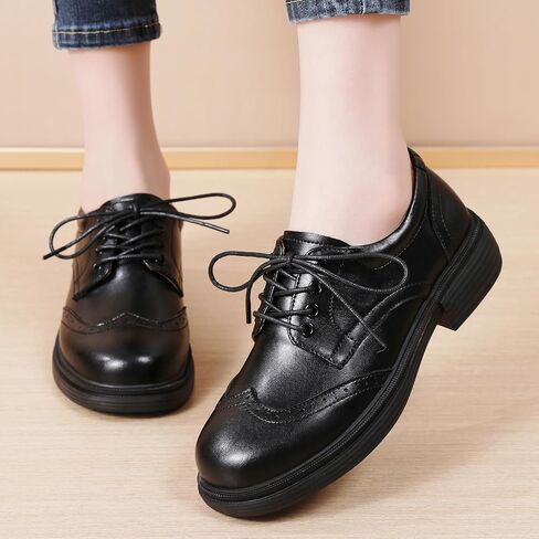 أحذية Okj Oxford للنساء للنساء الأسود Oxfords أحذية الأنيقة للسيدات غير الرسمي على الدانتيل Up المتسكعون أحذية عتيقة فستان موحد موحد مريح غير انزلاق حذاء العمل in Kuwait