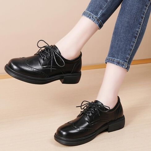 أحذية Okj Oxford للنساء للنساء الأسود Oxfords أحذية الأنيقة للسيدات غير الرسمي على الدانتيل Up المتسكعون أحذية عتيقة فستان موحد موحد مريح غير انزلاق حذاء العمل in Kuwait