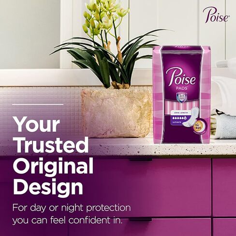 Poise Postpartum Incontinence Pads for Women, Ultimate Absorbency, Long, Original Design, 27 Count in Kuwait