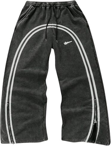 Men's Y2k Baggy Sweatpants Wide Leg Stripe Track Pants Drawstring Summer Autumn Pant with Pockets Streetwear in Kuwait