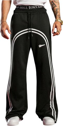 Men's Y2k Baggy Sweatpants Wide Leg Stripe Track Pants Drawstring Summer Autumn Pant with Pockets Streetwear in Kuwait