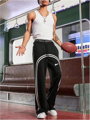 Men's Y2k Baggy Sweatpants Wide Leg Stripe Track Pants Drawstring Summer Autumn Pant with Pockets Streetwear in Kuwait