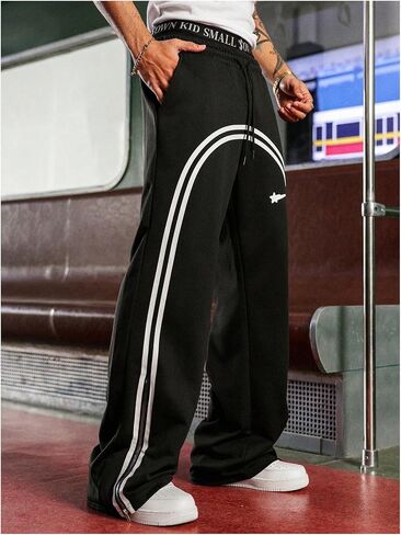 Men's Y2k Baggy Sweatpants Wide Leg Stripe Track Pants Drawstring Summer Autumn Pant with Pockets Streetwear in Kuwait