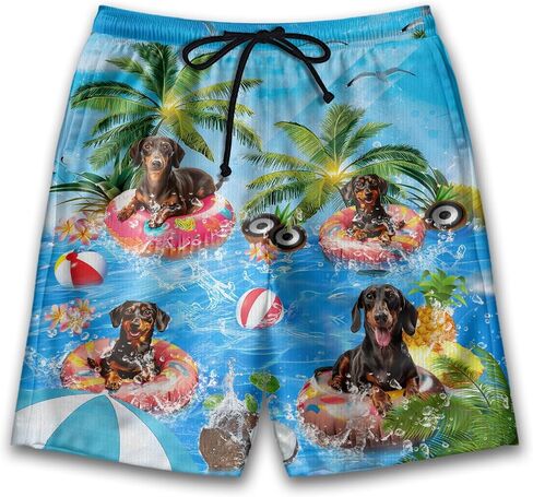 Dog Pool Party Mens Swim Trunks - Happy Dog Hawaiian Mens Shorts Casual - Summer Drawstring Beachwear Shorts PA92 in Saudi Arabia