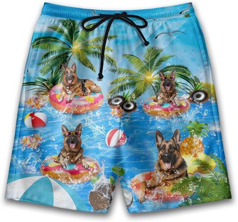 Dog Pool Party Mens Swim Trunks - Happy Dog Hawaiian Mens Shorts Casual - Summer Drawstring Beachwear Shorts PA92 in Saudi Arabia