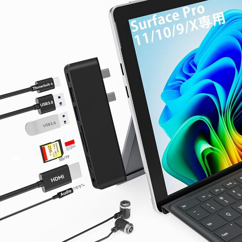 Surface Pro 11 USB C Adapter, Surface Pro 9 Hub Docking Station with 4K HDMI, USB-C Thunerbolt 4 (8K Video+Data+100W PD), 2*USB 3.0, 3.5mm Audio, SD/TF, USB C Hub for Surface Pro 11 Copilot/10/9/X in Saudi Arabia
