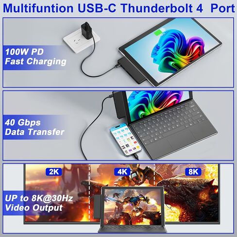 Surface Pro 11 USB C Adapter, Surface Pro 9 Hub Docking Station with 4K HDMI, USB-C Thunerbolt 4 (8K Video+Data+100W PD), 2*USB 3.0, 3.5mm Audio, SD/TF, USB C Hub for Surface Pro 11 Copilot/10/9/X in Saudi Arabia