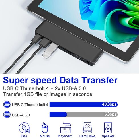 Surface Pro 11 USB C Adapter, Surface Pro 9 Hub Docking Station with 4K HDMI, USB-C Thunerbolt 4 (8K Video+Data+100W PD), 2*USB 3.0, 3.5mm Audio, SD/TF, USB C Hub for Surface Pro 11 Copilot/10/9/X in Saudi Arabia