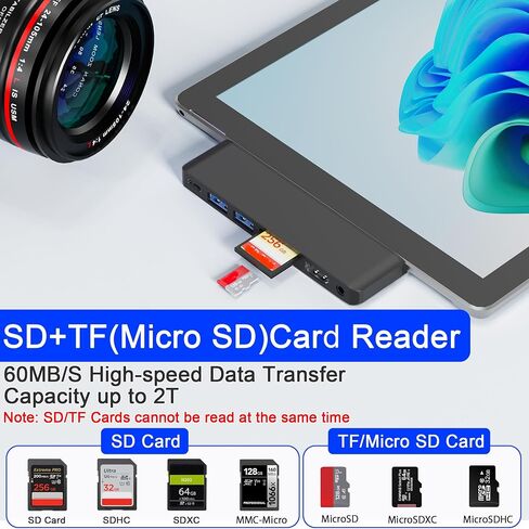 Surface Pro 11 USB C Adapter, Surface Pro 9 Hub Docking Station with 4K HDMI, USB-C Thunerbolt 4 (8K Video+Data+100W PD), 2*USB 3.0, 3.5mm Audio, SD/TF, USB C Hub for Surface Pro 11 Copilot/10/9/X in Saudi Arabia
