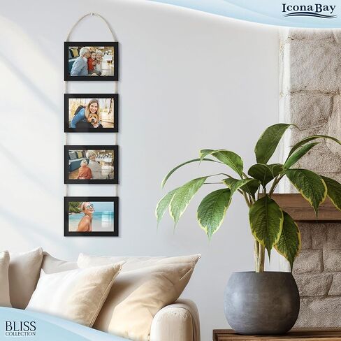 Icona Bay 4x6 Wall Hanging Picture Frames Collage w/ 4 Openings (Rustic Brown), Casual Style Wood Composite Frames, Wall Mount Only, Bliss Collection in Saudi Arabia