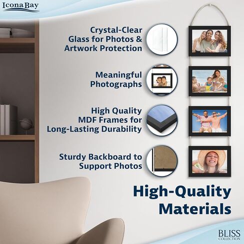 Icona Bay 4x6 Wall Hanging Picture Frames Collage w/ 4 Openings (Rustic Brown), Casual Style Wood Composite Frames, Wall Mount Only, Bliss Collection in Saudi Arabia