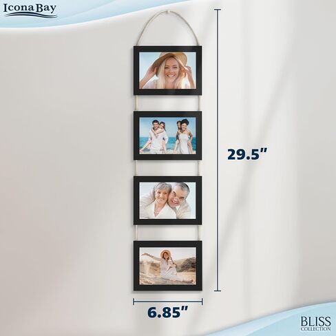 Icona Bay 4x6 Wall Hanging Picture Frames Collage w/ 4 Openings (Rustic Brown), Casual Style Wood Composite Frames, Wall Mount Only, Bliss Collection in Saudi Arabia