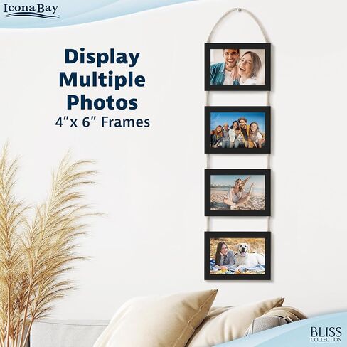 Icona Bay 4x6 Wall Hanging Picture Frames Collage w/ 4 Openings (Rustic Brown), Casual Style Wood Composite Frames, Wall Mount Only, Bliss Collection in Saudi Arabia