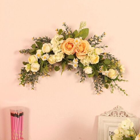 Floral Swag Decorative Swag Home Decoration Door Wreath Silk Roses Wedding Arch Flowers Garland for Door Wall Lintel Garden Celebration, Style 1 in Saudi Arabia