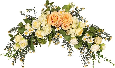 Floral Swag Decorative Swag Home Decoration Door Wreath Silk Roses Wedding Arch Flowers Garland for Door Wall Lintel Garden Celebration, Style 1 in Saudi Arabia