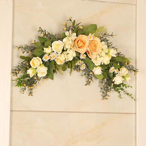 Floral Swag Decorative Swag Home Decoration Door Wreath Silk Roses Wedding Arch Flowers Garland for Door Wall Lintel Garden Celebration, Style 1 in Saudi Arabia