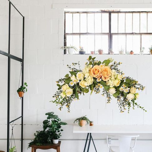 Floral Swag Decorative Swag Home Decoration Door Wreath Silk Roses Wedding Arch Flowers Garland for Door Wall Lintel Garden Celebration, Style 1 in Saudi Arabia