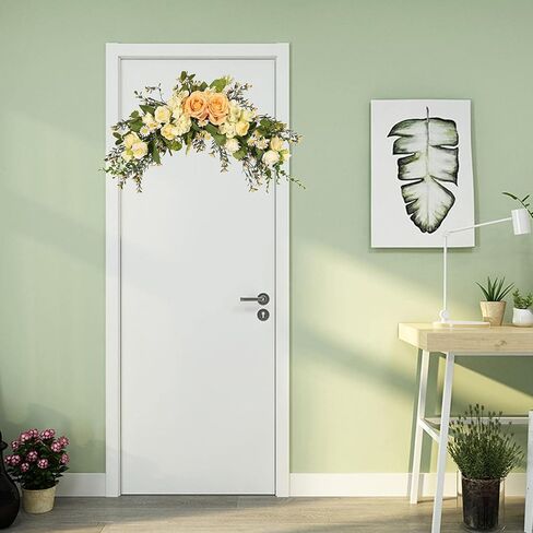 Floral Swag Decorative Swag Home Decoration Door Wreath Silk Roses Wedding Arch Flowers Garland for Door Wall Lintel Garden Celebration, Style 1 in Saudi Arabia