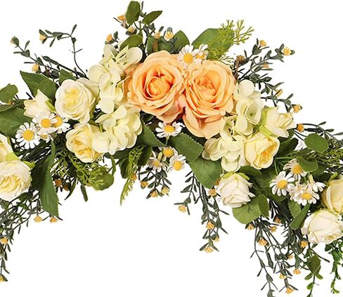 Floral Swag Decorative Swag Home Decoration Door Wreath Silk Roses Wedding Arch Flowers Garland for Door Wall Lintel Garden Celebration, Style 1 in Saudi Arabia
