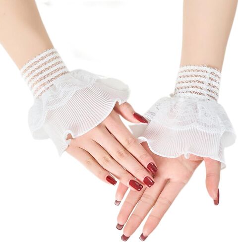 AUOCATTAIL False Sleeves Wrist Cuffs Floral Layered Lace Cuff Women Fake Hand Sleeves 1 Pair in Saudi Arabia