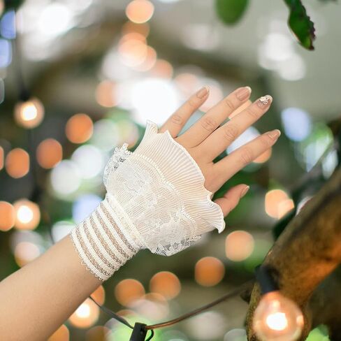 AUOCATTAIL False Sleeves Wrist Cuffs Floral Layered Lace Cuff Women Fake Hand Sleeves 1 Pair in Saudi Arabia